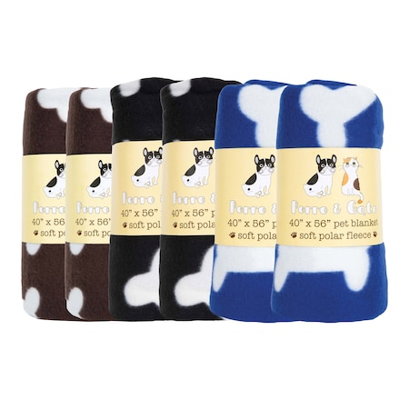 Monarch Brands Pet Blankets - Bones Design - 40in x 56in, 6PK PNP-PB-40X56-BONE